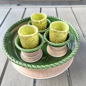 Partylite Mediterraneo Votive Trio Garden Candle Holder and Base Stoneware  